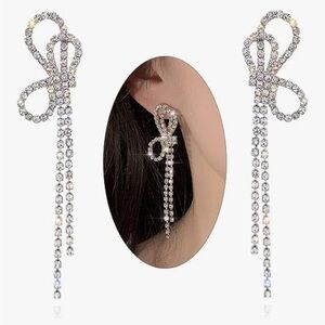 NWT Elegant Silver Bow Drop Earrings